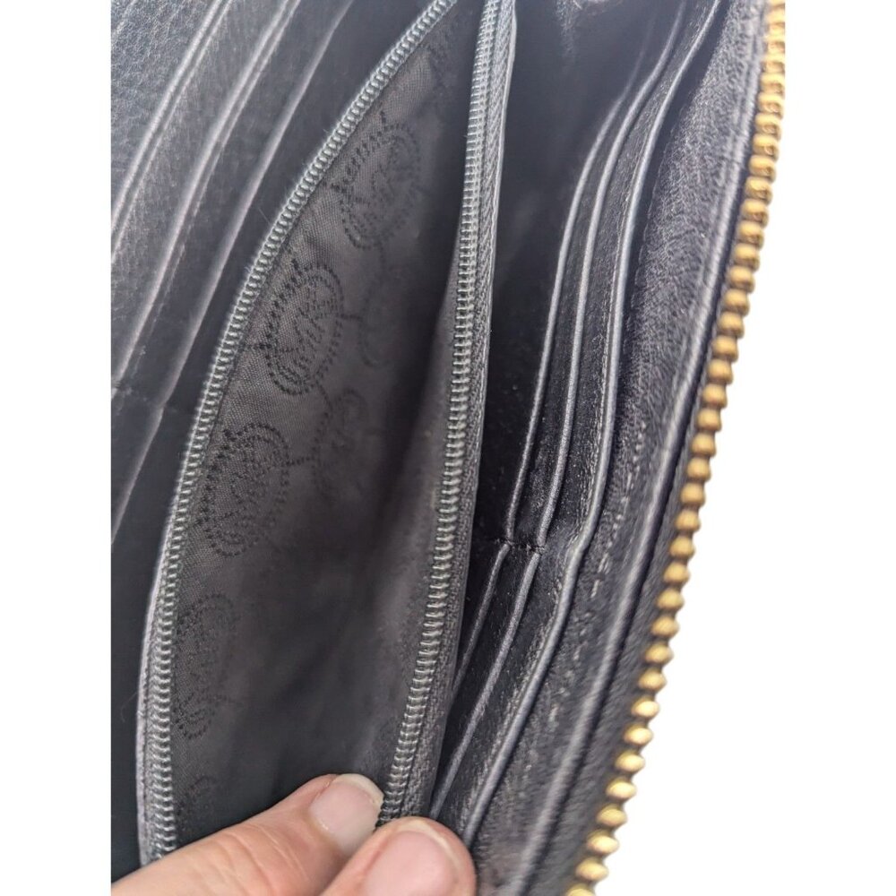 Michael Kors Black Pebbled Leather Zip-Around Wallet With Gold MK Logo & Multipl - Picture 9 of 11